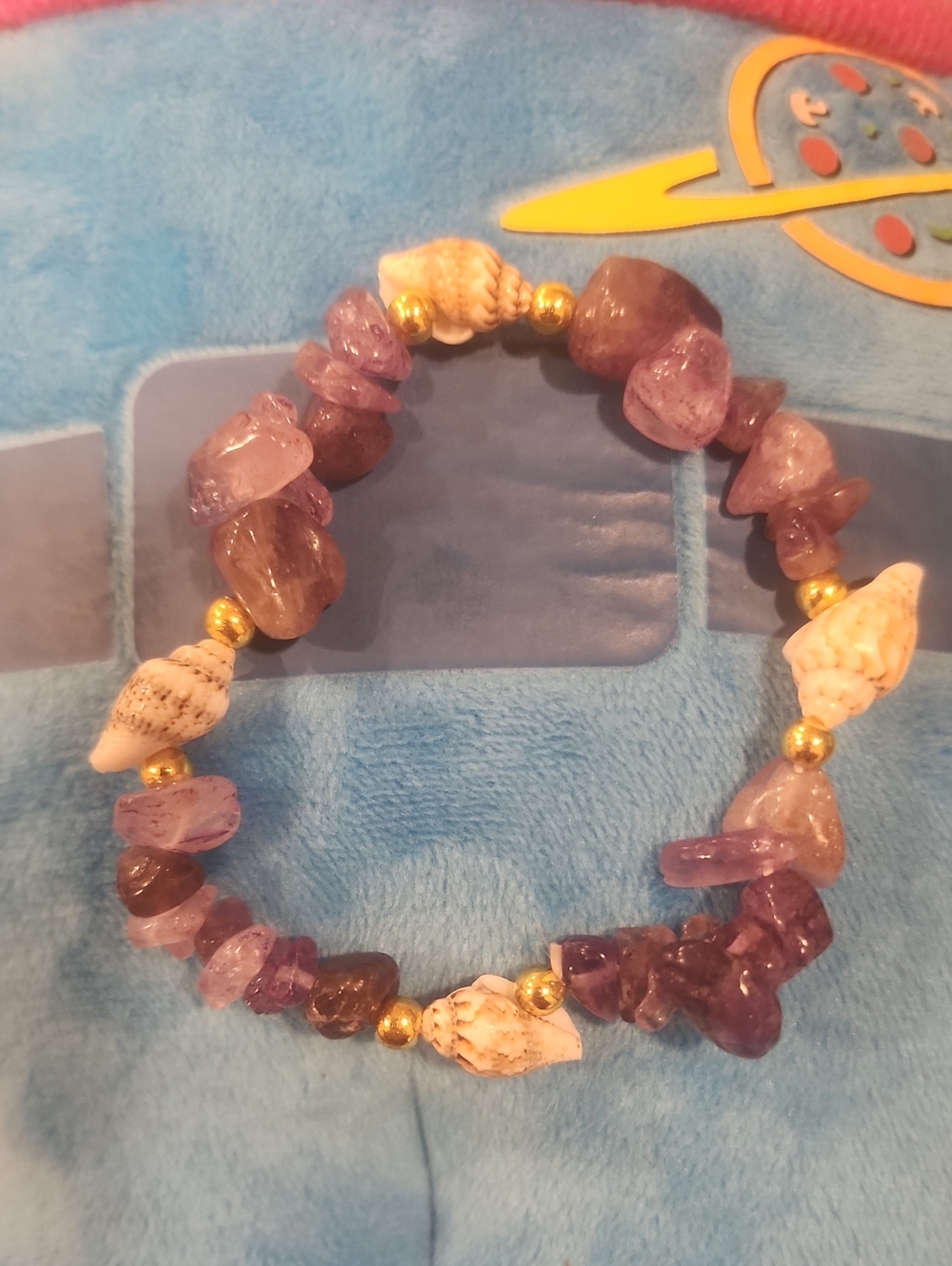 Purple Amethyst & Shell Stretch Bracelet Plush not included
